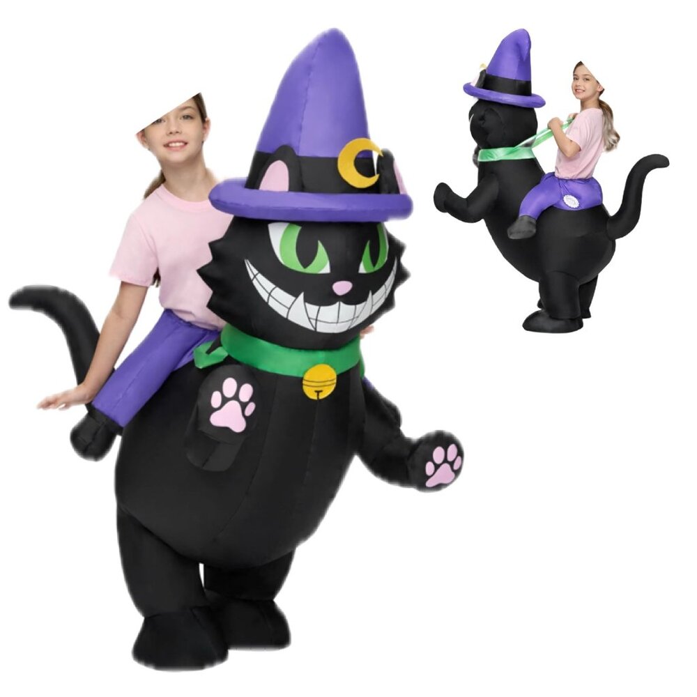 Black Cat Ride on Inflatable Halloween Costume Adult Size